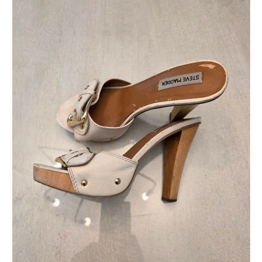 Steve Madden Women's Crunk Platform Wooden Heels Buckle SZ 7.5 Y2K